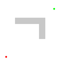 Animation of the A* algorithm exploring a grid to work around an obstacle and connect the start point to the finish